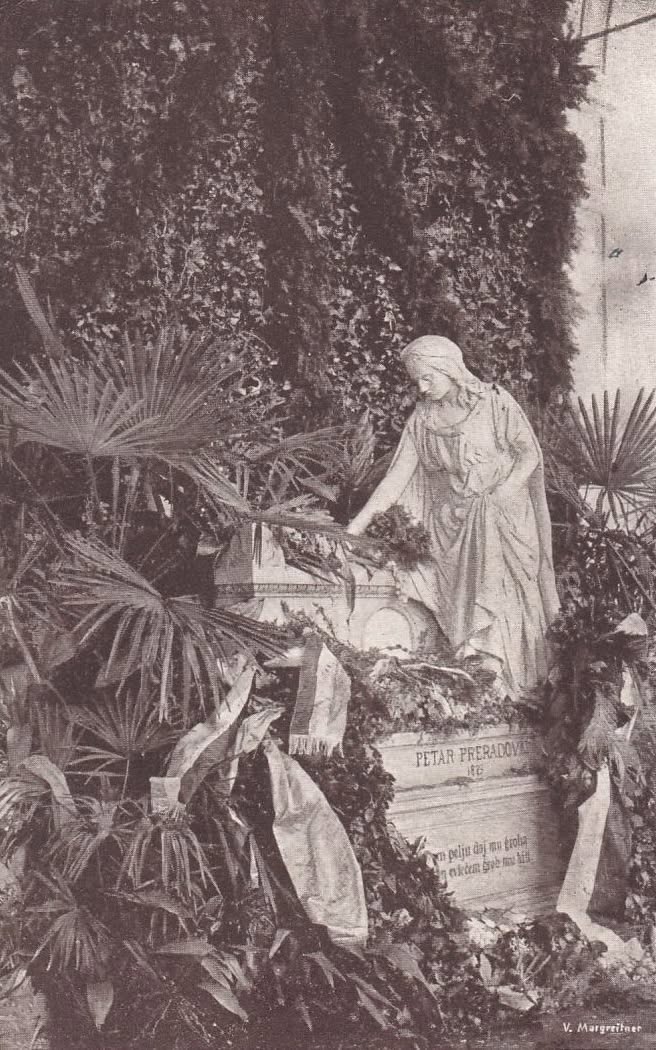 Groblje Mirogoj. Grob Petra Preradovića 1918. godine